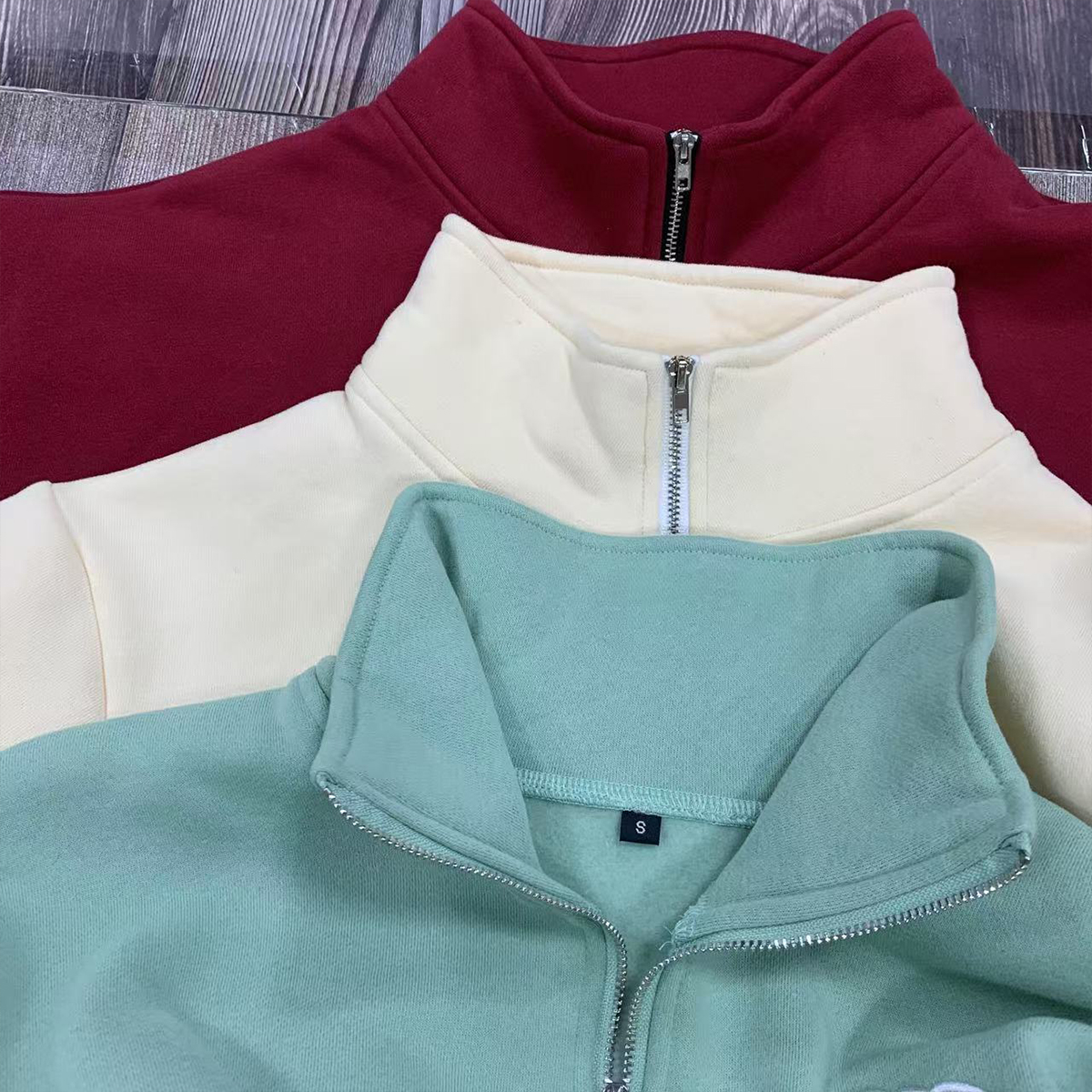 Custom Embroidery Logo Casual Oversized Quarter Zip Up Stand-neck Fleece Terry Cotton Hoodies Sweatshirt Pullover For Women