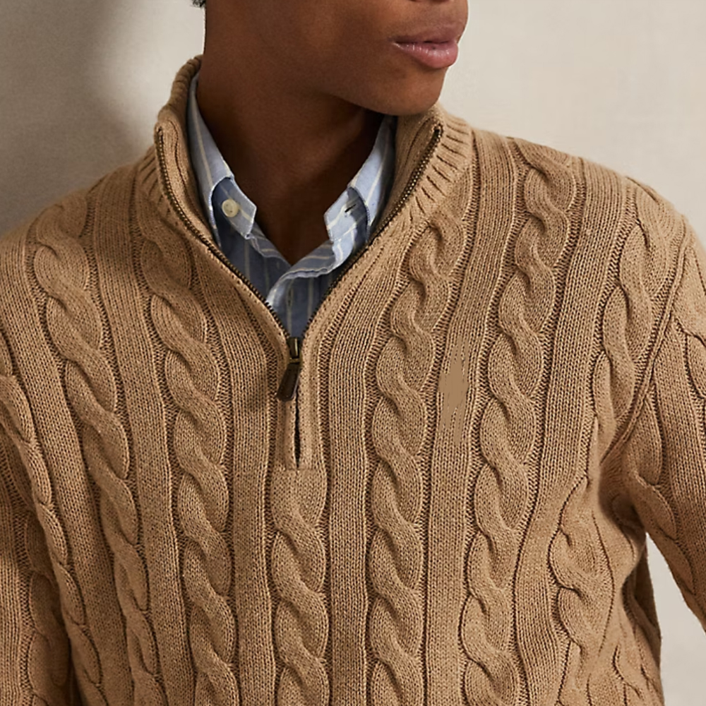 OEM &amp; ODM Custom Men's Cable-Knit Sweater Custom Crew Neck Men Solid Color Cotton Knitted Knitwear Sweater