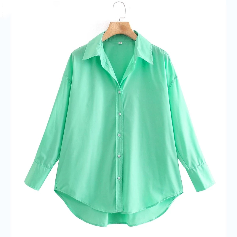 Basic Plus Size 100% Cotton Long Sleeve Shirt for Women