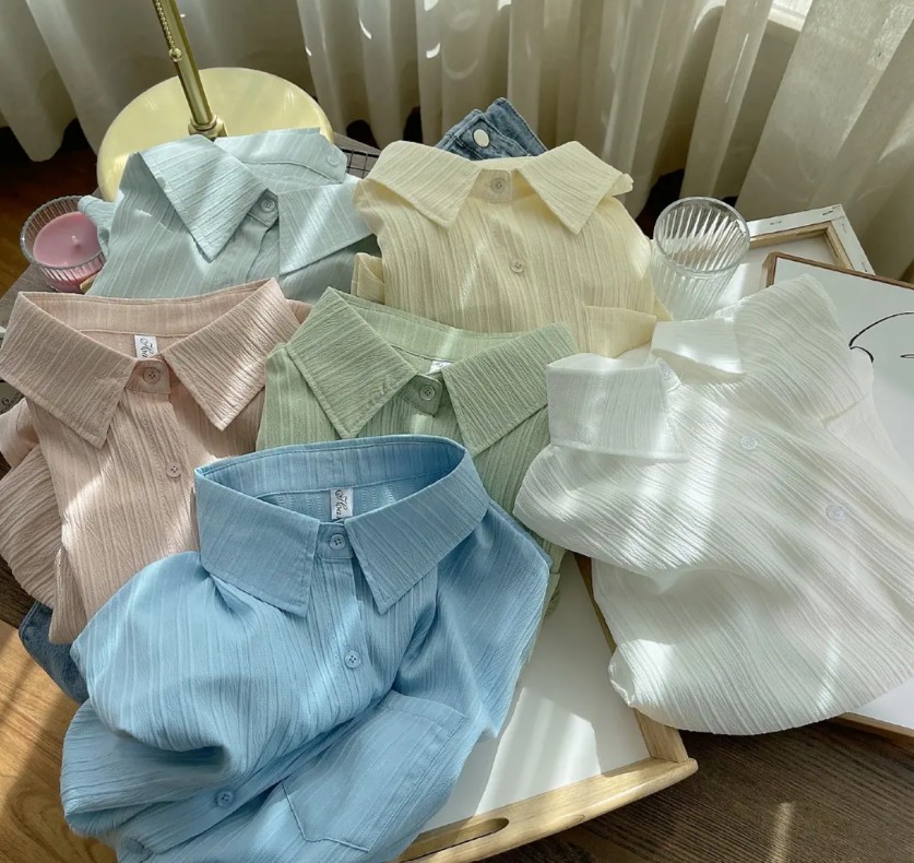 Women Summer Spring Autumn Solid Color Shirts Lapel Button New Fashion Simple Long Sleeve Raglan Sleeve Blouse Tops Regular