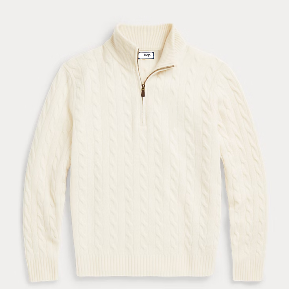 OEM &amp; ODM Custom Men's Cable-Knit Sweater Custom Crew Neck Men Solid Color Cotton Knitted Knitwear Sweater