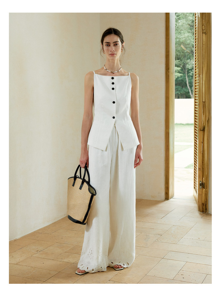 New Arrival Women Suits Coat with Match Skirt Pants Customized Linen Blend Laser Embroidery Design Casual Straight Fit Blazer for Woman Summer Wear