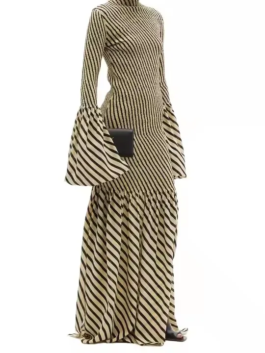 Elegant formal striped maxi women casual dress back view
