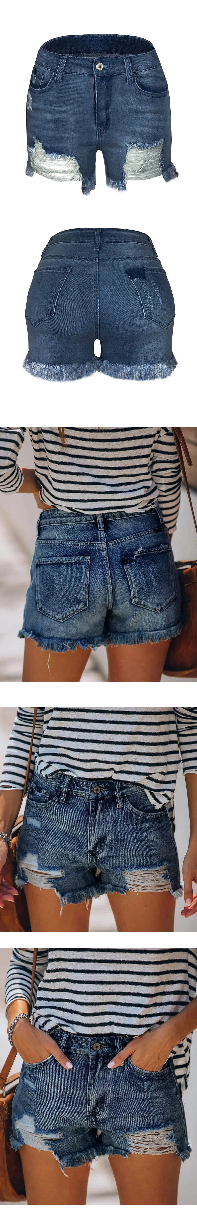Elastic Tassel Ladies Jeans Denim Shorts Detail 2