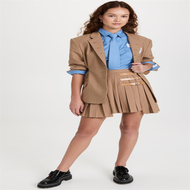 Pleated Front Buckles A-Line Cut Mini Skirt