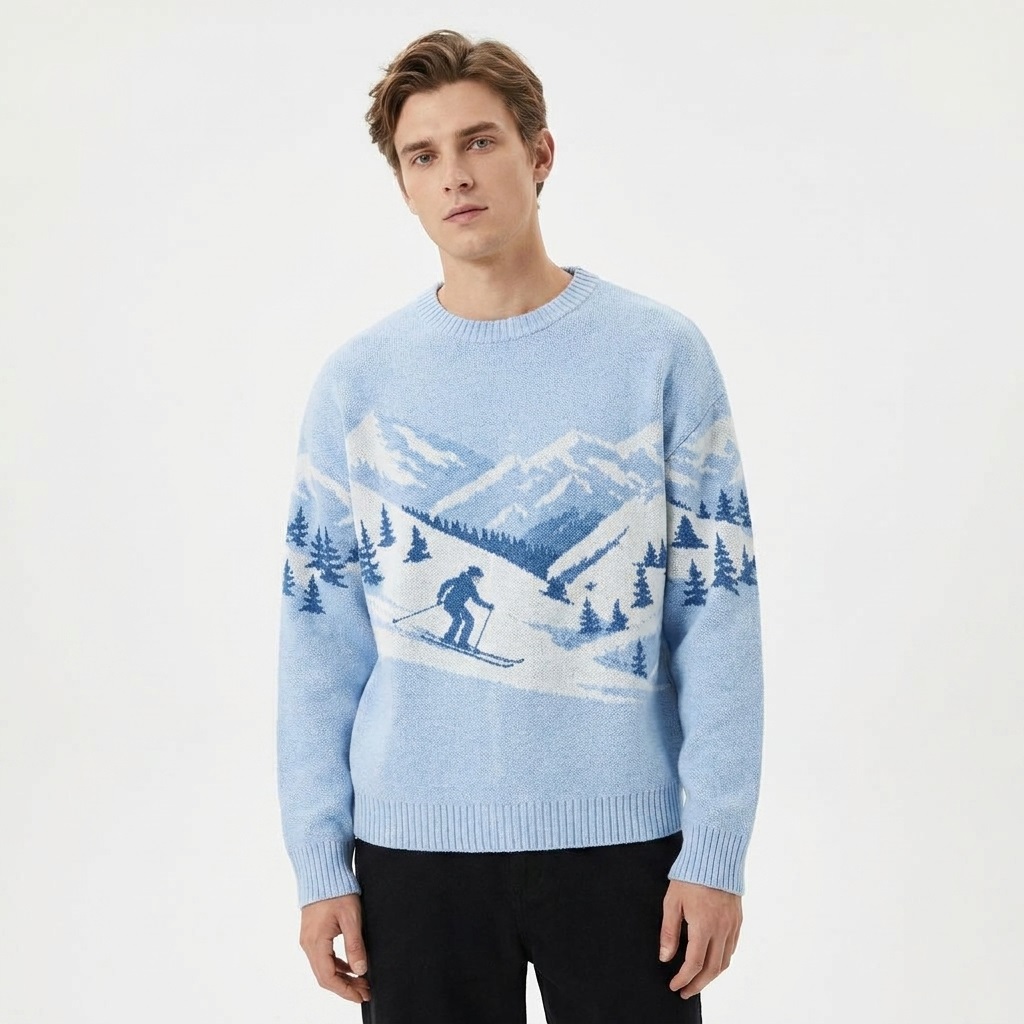 Custom OEM ODM Men Knit Sweater Cotton Knitwear Jacquard Sweater Pullover Manufacturer Crew Neck Long Sleeve Knit Sweater Men