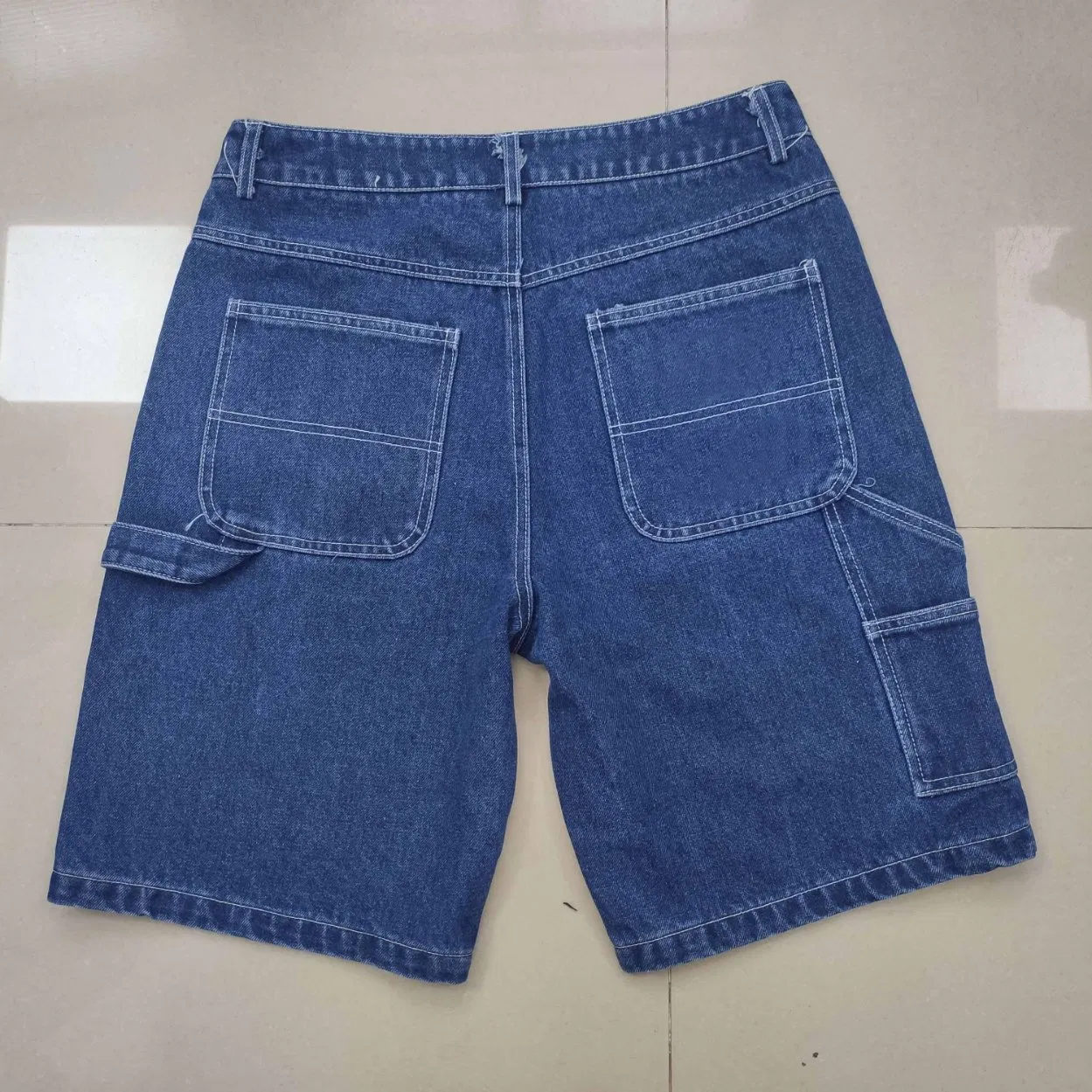 Blue Fade Star Denim Shorts Stitch Down Customized Embroidery Streetwear Wide Leg Baggy Denim Jorts Clothes