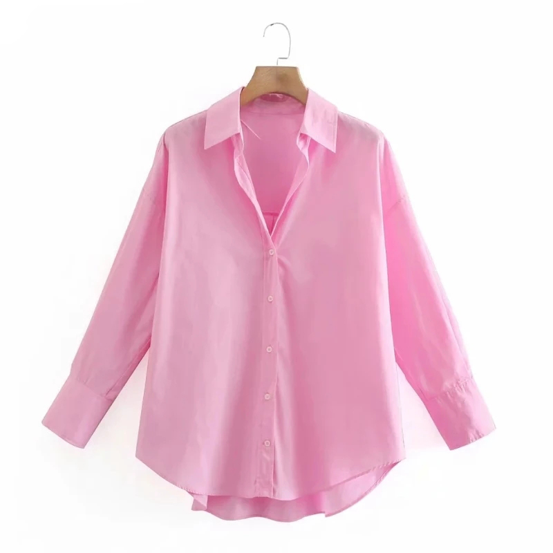 Basic Plus Size 100% Cotton Long Sleeve Shirt for Women