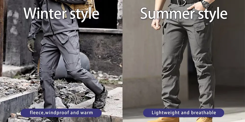 Men's Waterproof Softshell Tactical Sweatpants Casual Winter Cargo Hiking Pants MID Multi-Pockets Thickened Fleece Work Trousers