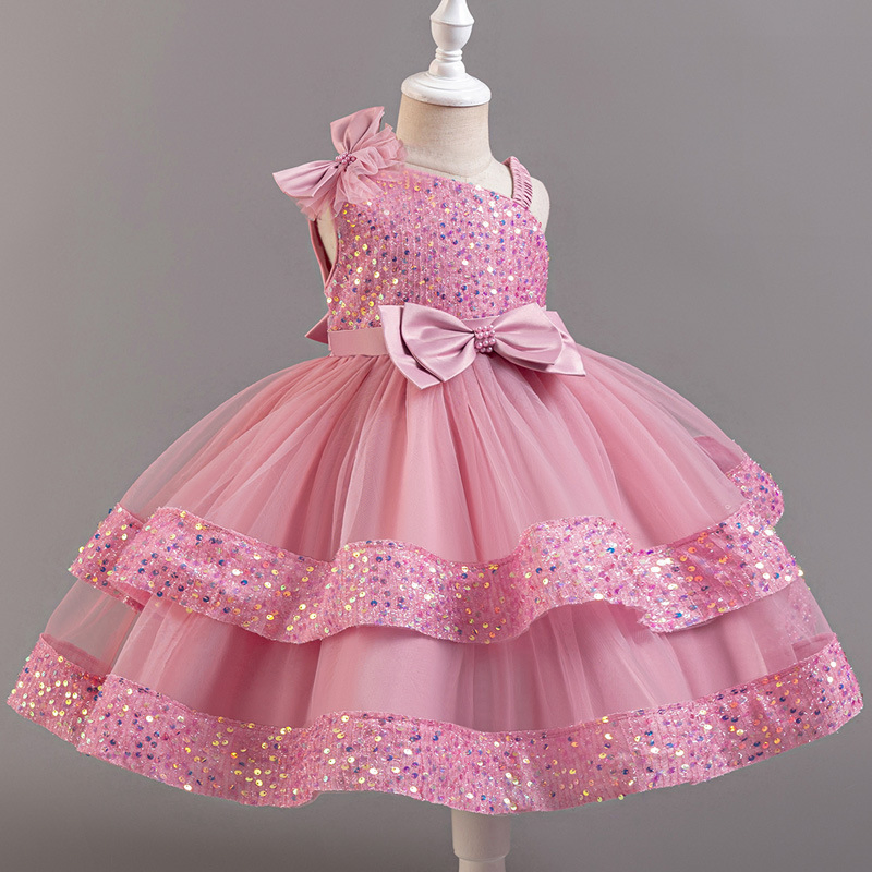 Children's Sequined Fluffy Mesh Cake Princess Dress Baby Girl Evening Dress