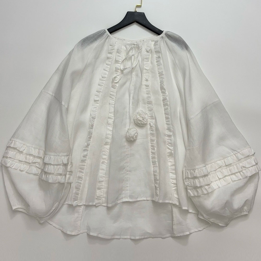 High Quality Breathable Ladies Blouse Custom Made White Regular Fit Vintage V-Neck Shirt Button Casual Outwear OEM ODM Front