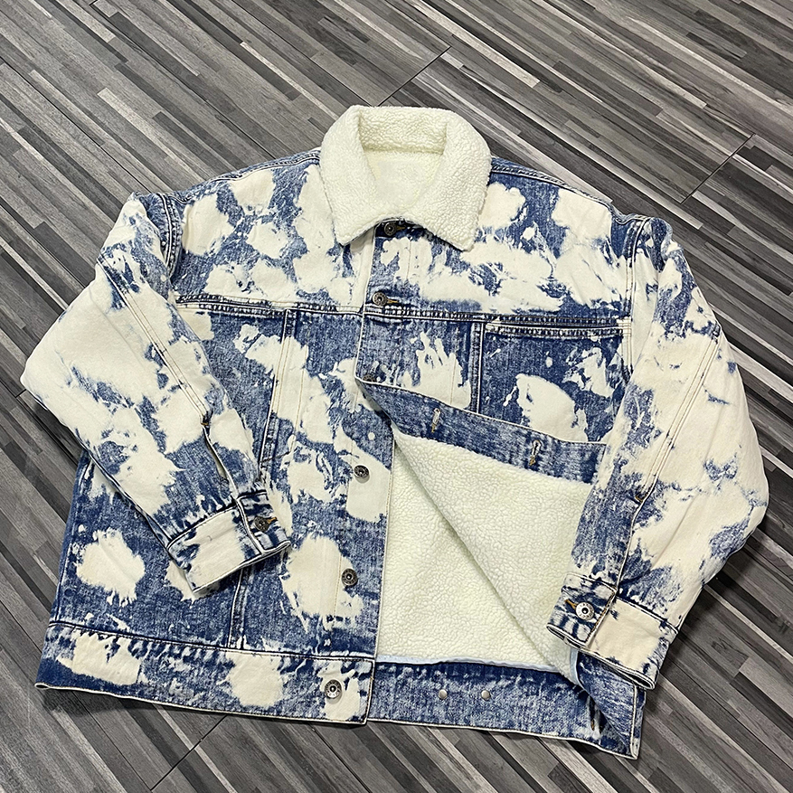 Mens Embroidered Streetwear Windproof Denim Jacket Winter Washed Turn Down Collar Custom OEM ODM Service