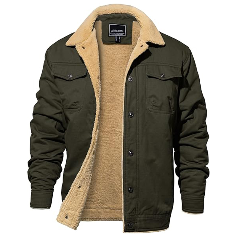 Men's Winter Jacket Thick Thermal Warm Fleece Lined Coat Trucker Lapel Work Cargo Jackets For Men