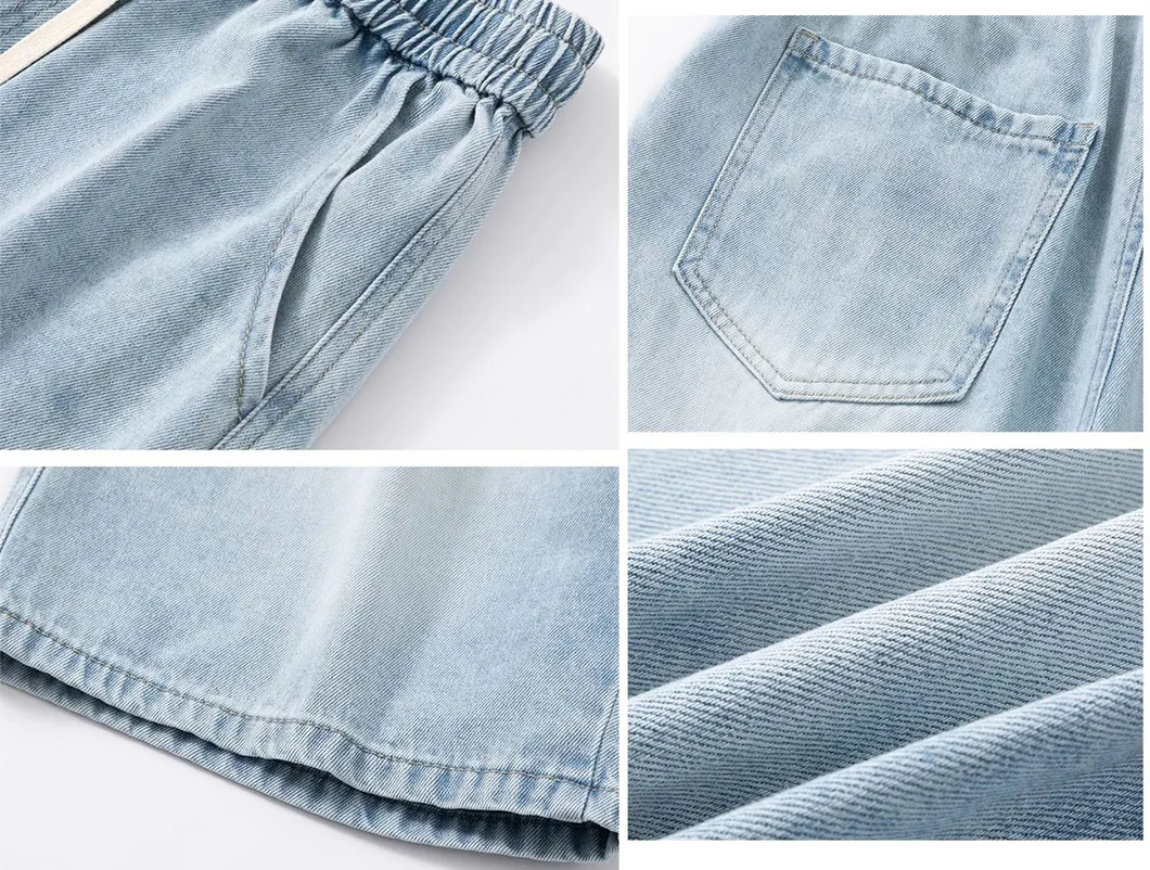 Men Casual Washed Summer Denim Short Pants Loose Fit Jeans Cargo Shorts