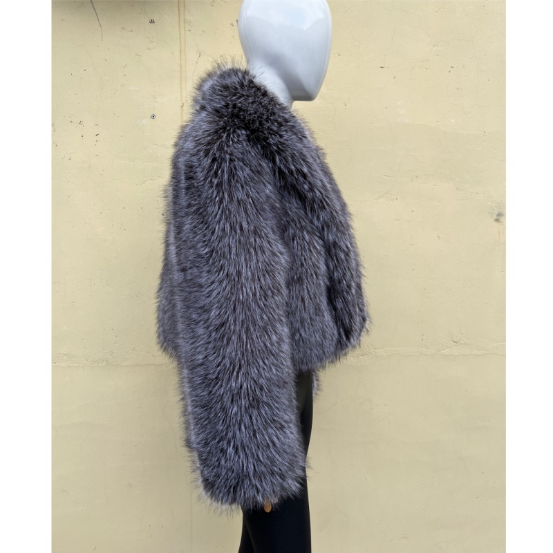 BEIZIRU Women's High-quality faux silver fox fur Coat Big Turn-down Collar Winter Long Sleeve Natural Luxury