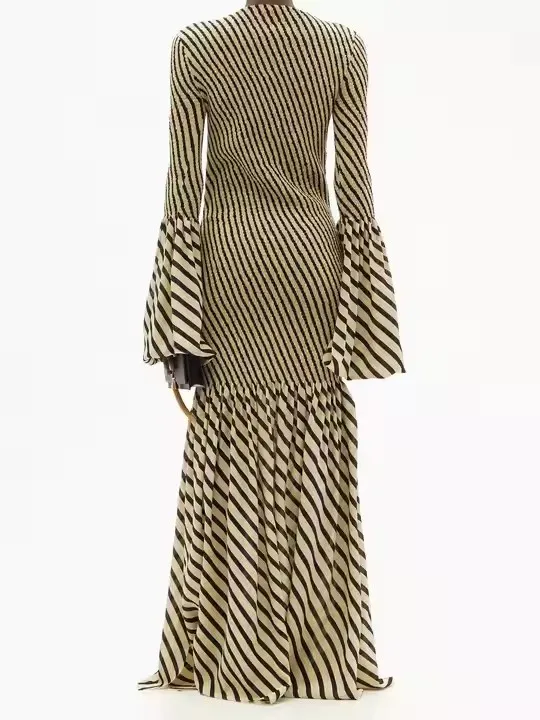 Elegant formal striped maxi women casual dress front view