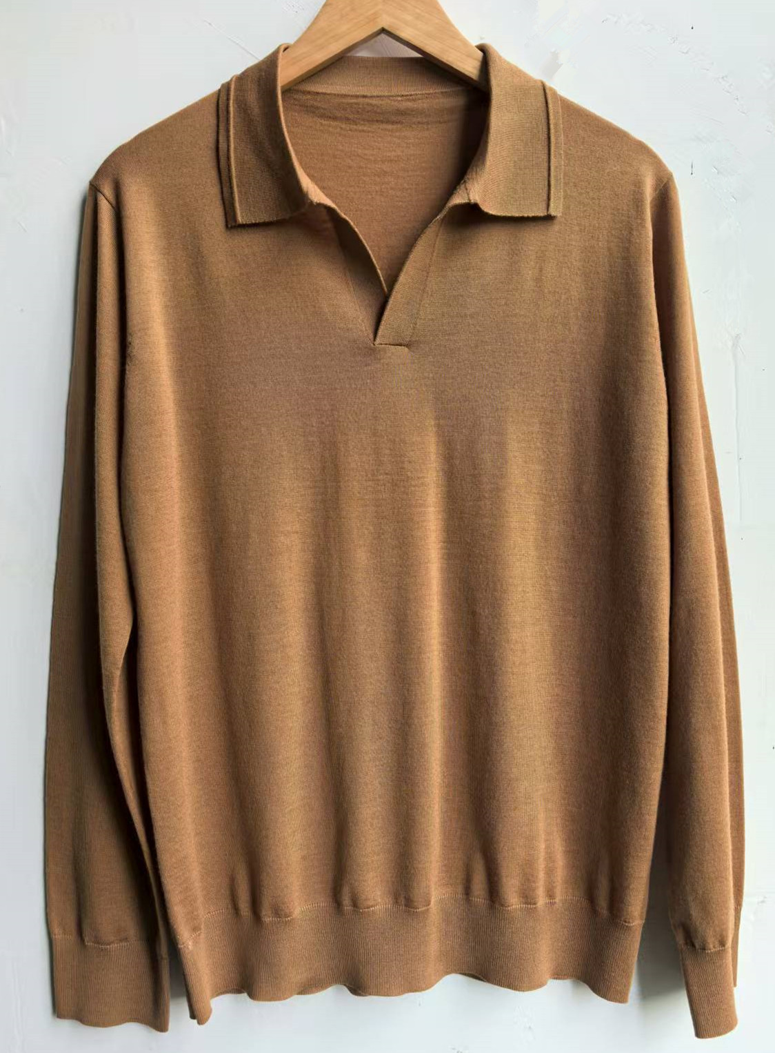 Men's Merino Wool Breathable Open Collar for Neck Long Sleeve Knit Pullover Sweater Solid Color Winter Shirt Thin Pattern