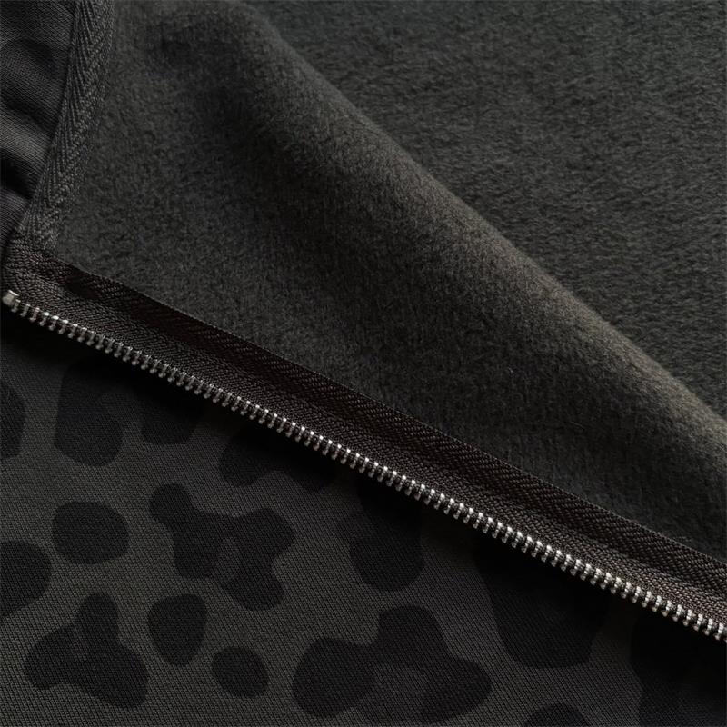 2026 Streetwear Oversized Hoodie 800gsm Leopard Print Cropped Graphic Zip up Hoodie
