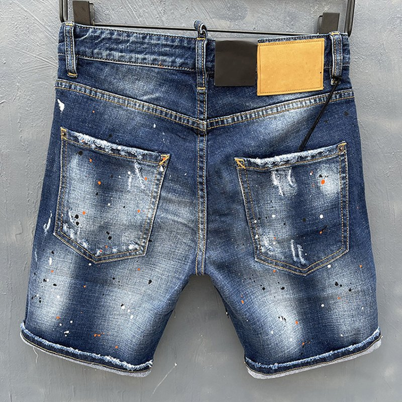 New Arrival Men's High Waist Slim Fit Denim Shorts - Fashion Printing Pattern Jean Pants