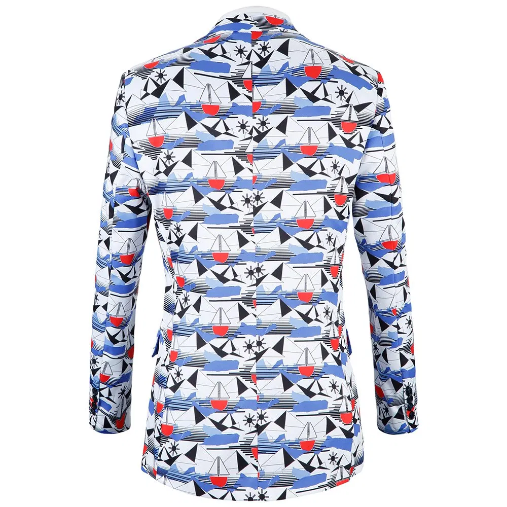 Fashion Geometric Abstract Print Unstructured Women's Casual Blazer with Notched Lapel Santa Claus Printed Blazer