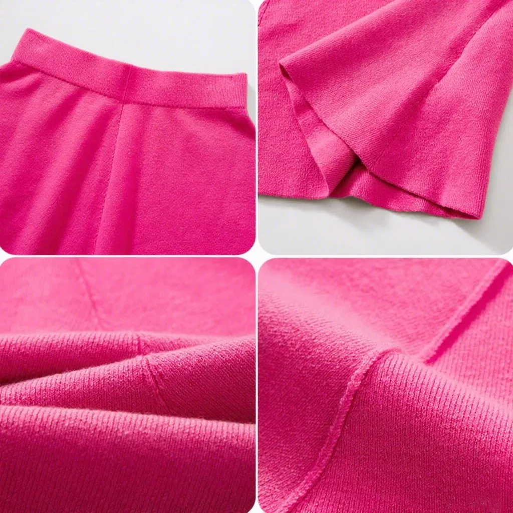 Women's Knitted Pleated Tennis Skirt Solid Color Casual Fair Skirt OEM