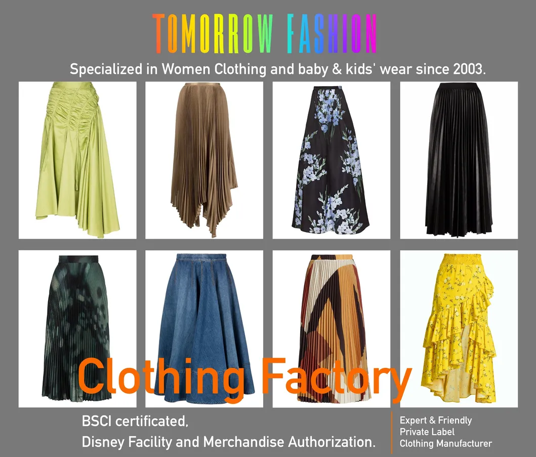 Summer Women Casual OEM Accept Clothing Factory Pleated MIDI Skirt Straight Hem