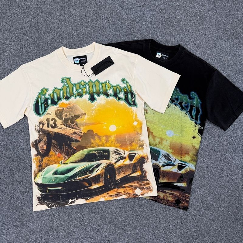 Men's Godspeed Graphic Regular Fit 100% Cotton 240g Silk Screen Printed Knitted Premium Streetwear Short Sleeve Tee