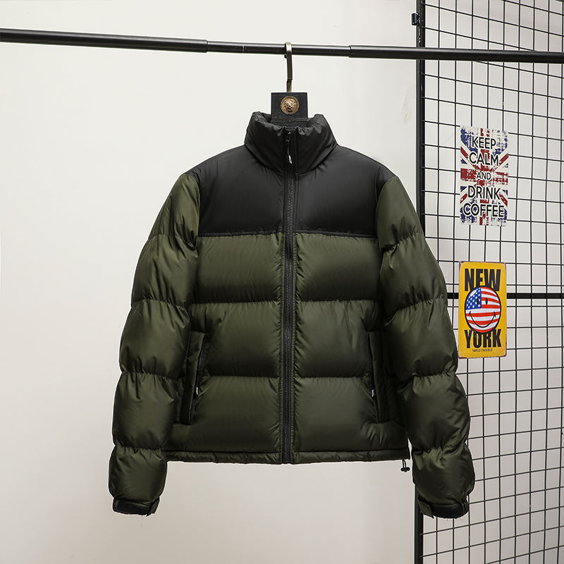 Men's Olive Green Down Coat Stand Collar Zipper Closure Casual Short Length Thick Warm Winter Jacket Solid Color Regular Fit