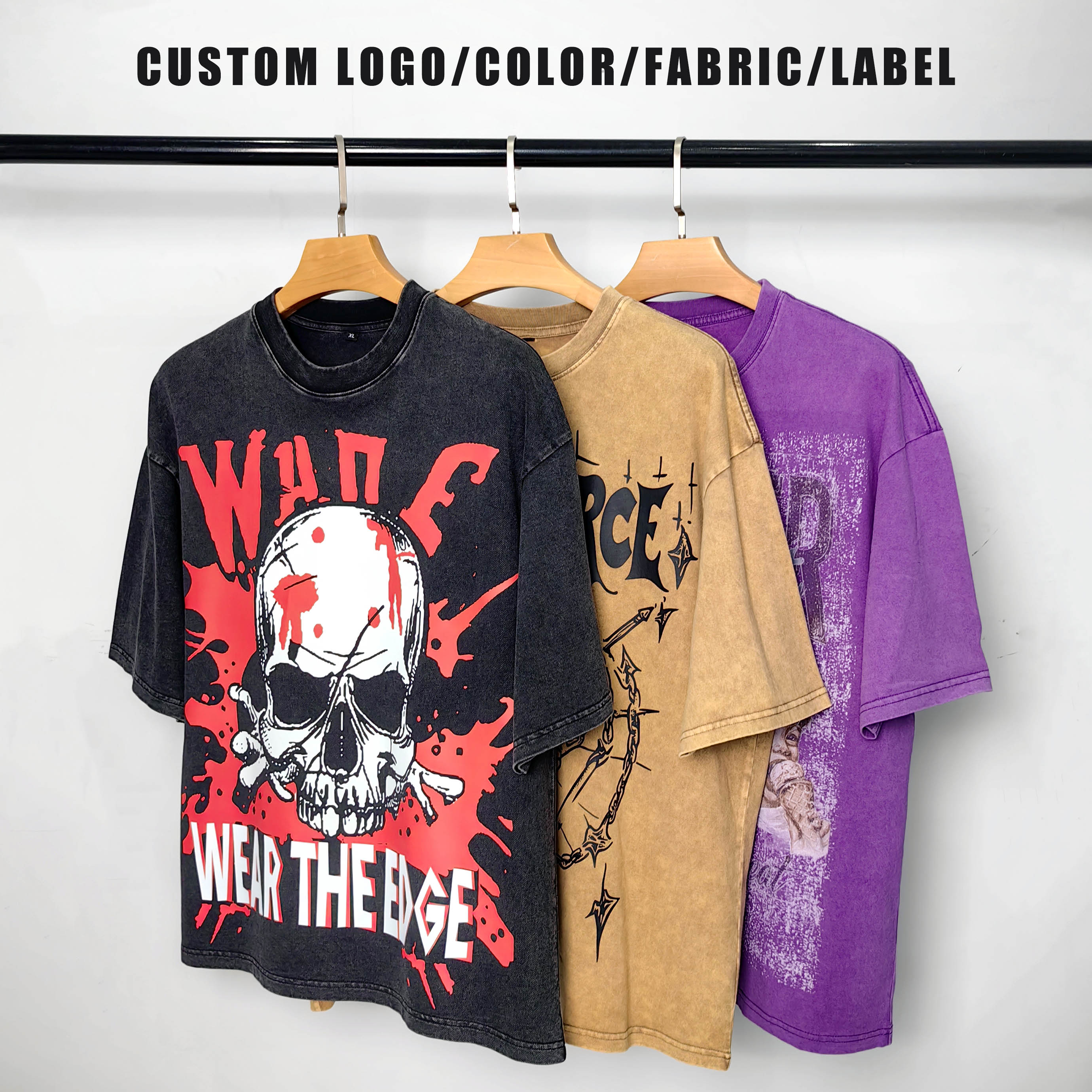 Customize Men's Streetwear T-shirt High Quality Oversized T-shirt Vintage Acid Wash Tshirts Men Cotton Tshirt Printed T Shirt