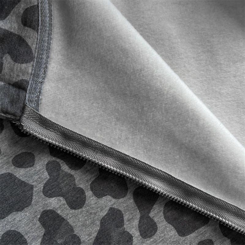 2026 Streetwear Oversized Hoodie 800gsm Leopard Print Cropped Graphic Zip up Hoodie