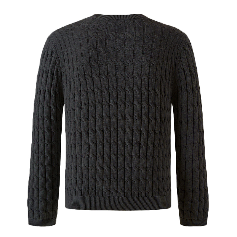 Wholesale Vintage 100% Cotton Jumper Cable Crew Neck Jumper Embroidery Logo Winter Custom Men's Sweater