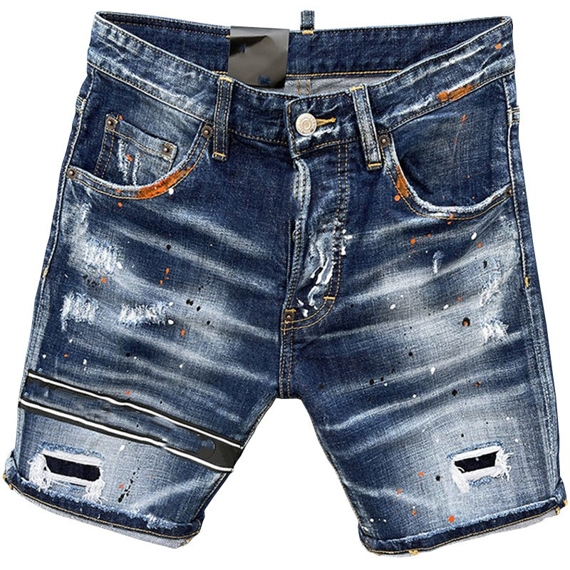 New Arrival Men's High Waist Slim Fit Denim Shorts - Fashion Printing Pattern Jean Pants