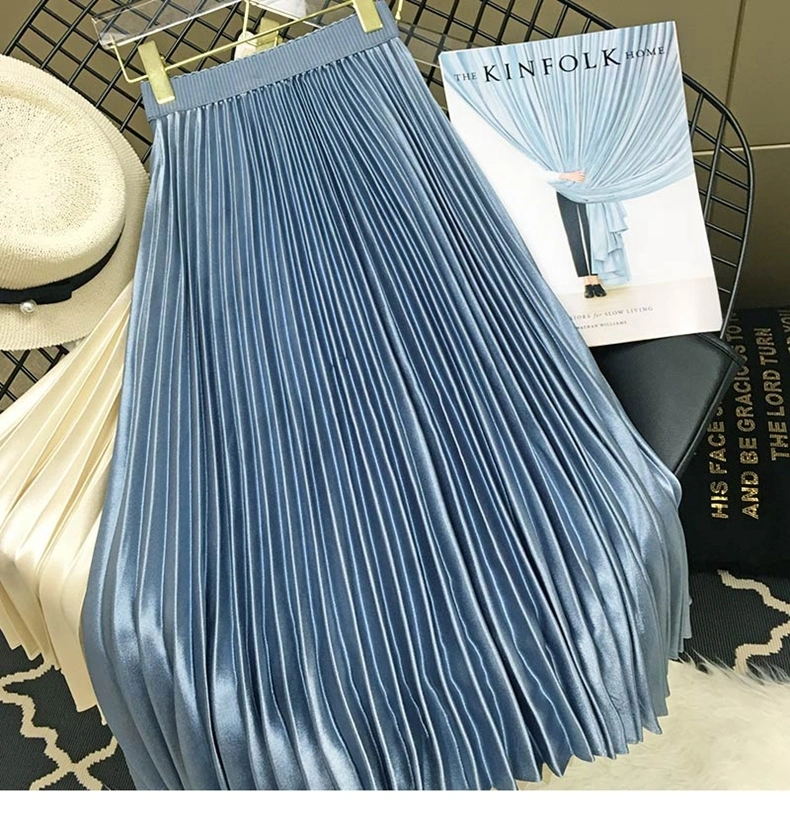 2020 Women's Fashion Metal Silk Organ Pleated High-Waist MID-Length Skirt