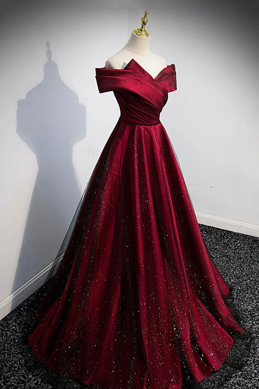 Wedding Burgundy Satin off The Shoulder Prom Dress Party A-Line Evening Graduation Dress