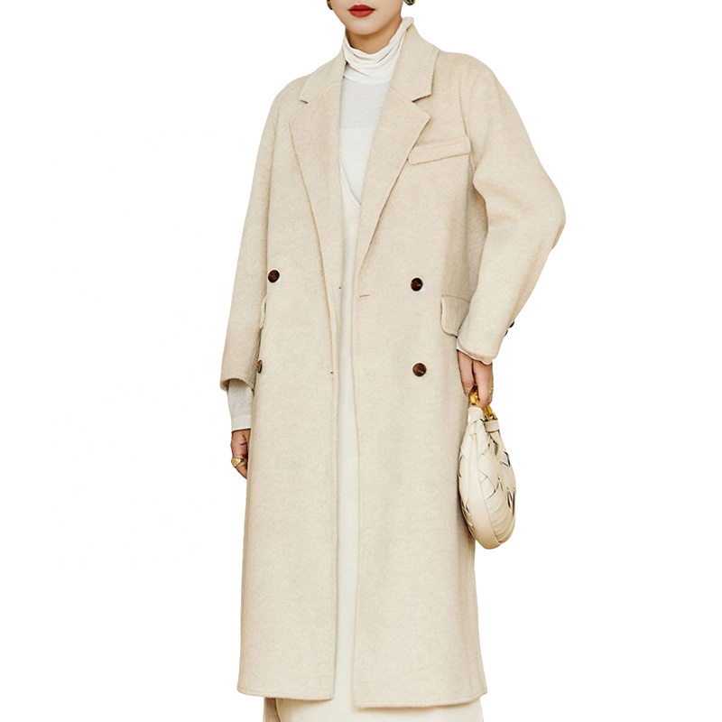 Boying Winter Overcoat Double-Breasted Lapel Long Length Versatile Style Handcrafted Eco-Friendly Fleece Jacket Wool Blend