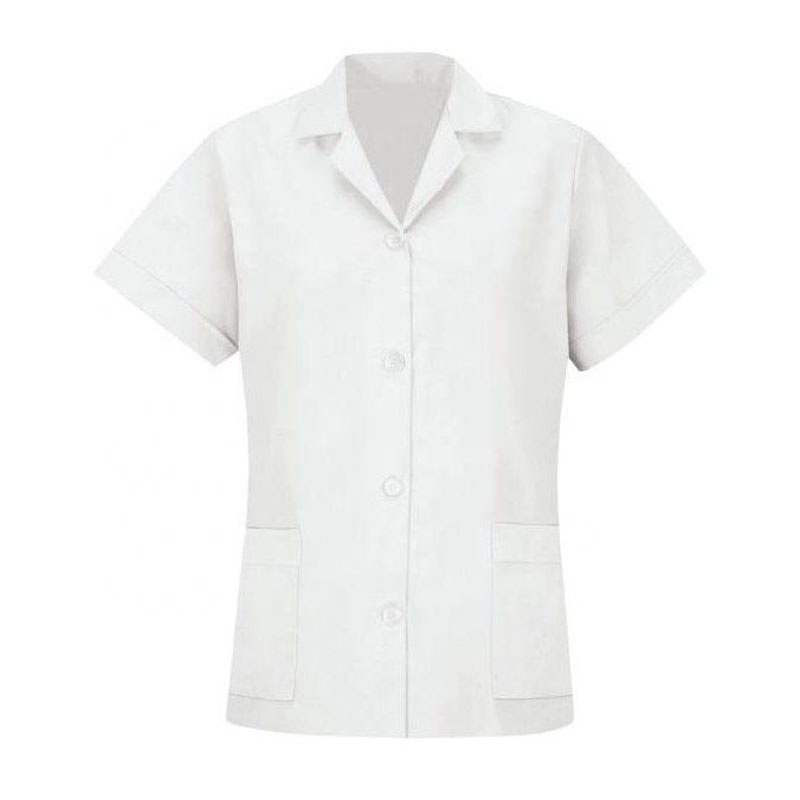 Women's Custom Logo Notched Lapel Smock Loose Fit Short Sleeve Shirt Ladies Button up Work Blouse
