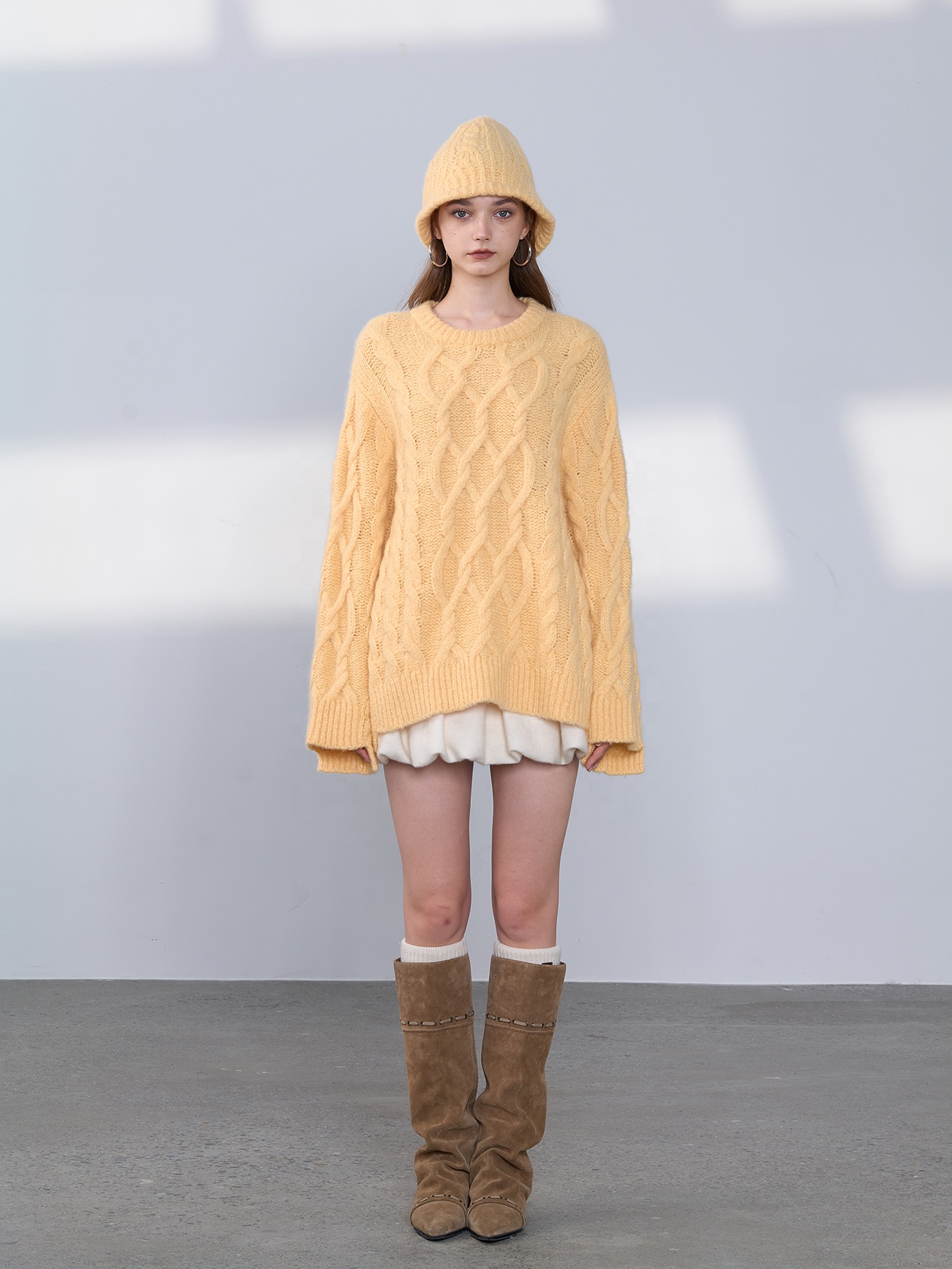 100% Pure Cashmere Cable Knit Sweater Women Oversized Crew Neck Pullover Heavyweight Warm Winter Soft Loose Knitwear Jumper Top