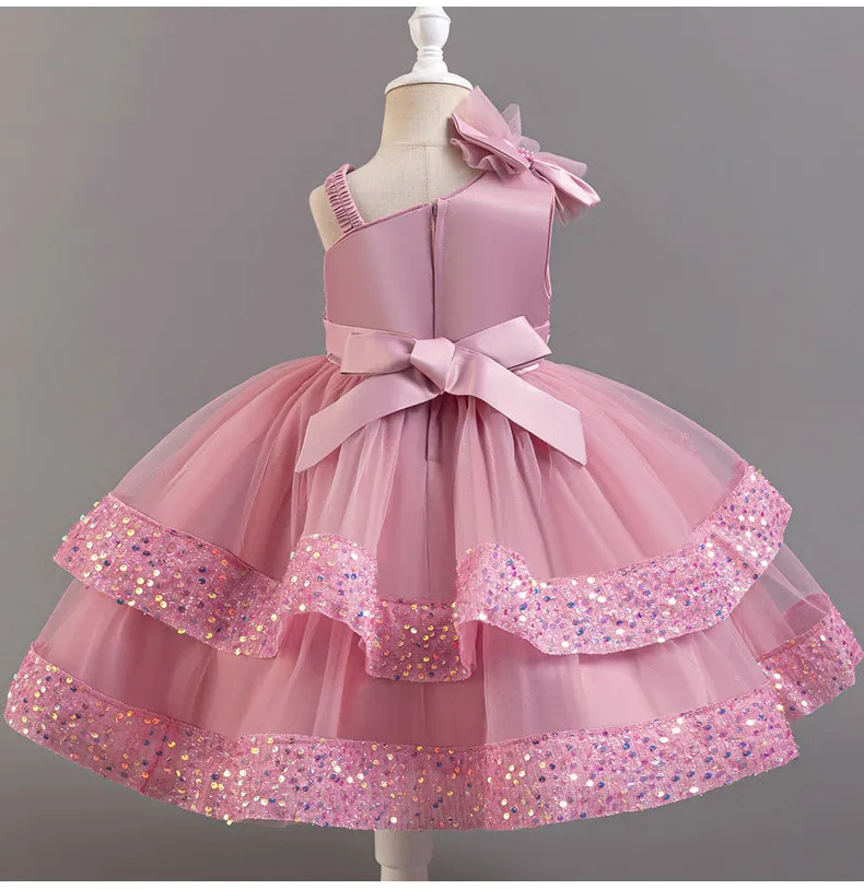 Children's Sequined Fluffy Mesh Cake Princess Dress Baby Girl Evening Dress