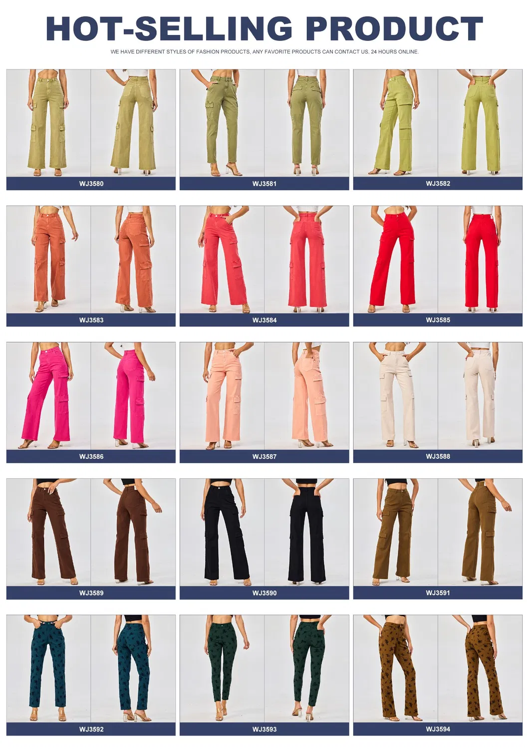 Custom Vintage Aged Large Pockets Loose Long Straight Cargo Pants Women