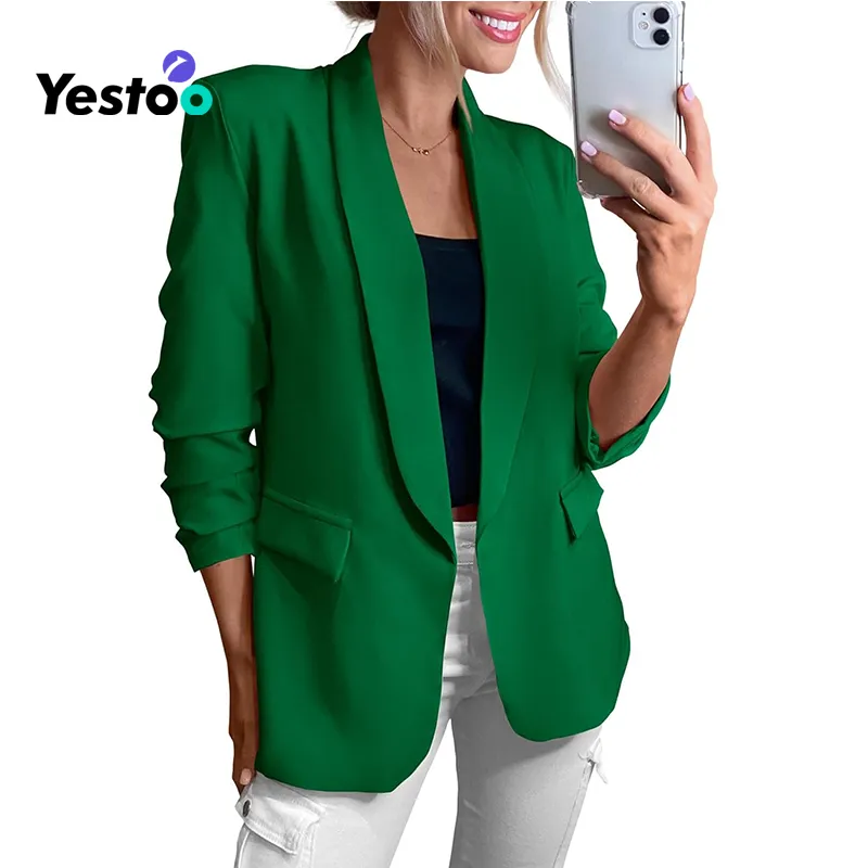 Women's Open Front Blazer Spring Fall Business Casual Pockets