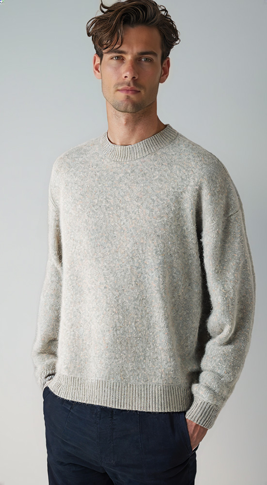 Knitwear Manufacturer Custom Logo Intarsia Jacquard Letter Luxury Ribbed Crew Neck Mohair Wool Knitted Jumper Sweater Men