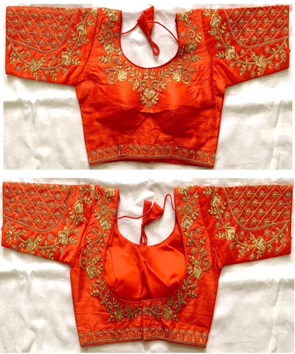 Festival Party Wedding Wear Geometric Georgette Embroidery Beading Appliques Sequined Button Hole Butterfly Sleeve Blouse Ready