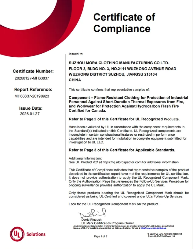 NFPA 2112 Fabric Certification