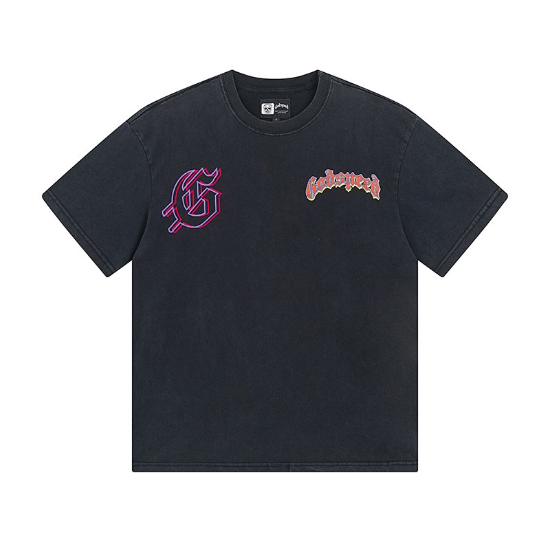 Brand Washed God Style Speed Printed Men T-Shirt 100% Cotton Knitted Hip Hop High Street Distressed Graphic Oversized Breathable