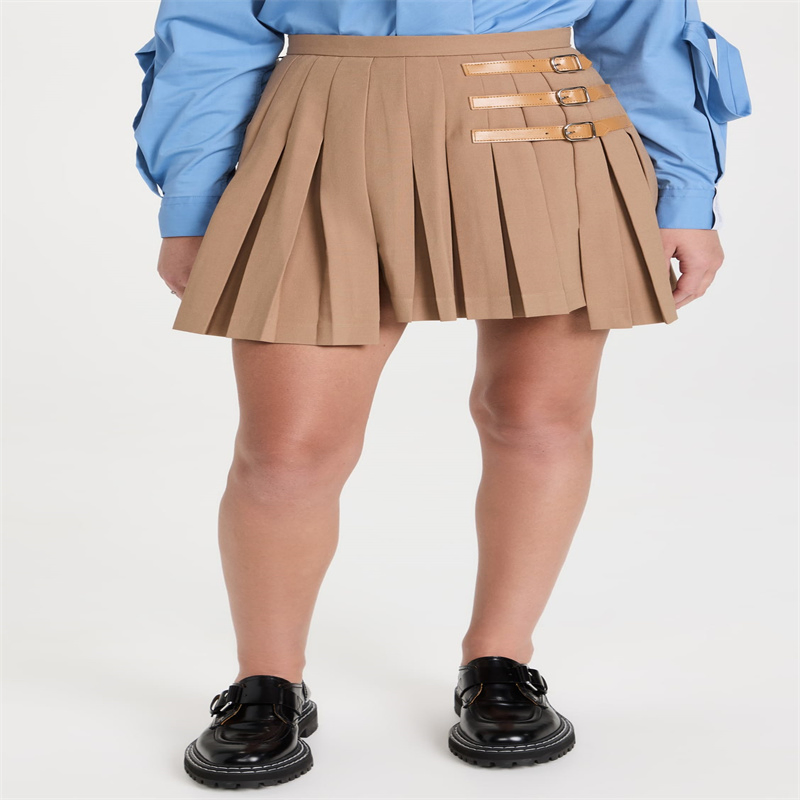 Pleated Front Buckles A-Line Cut Mini Skirt