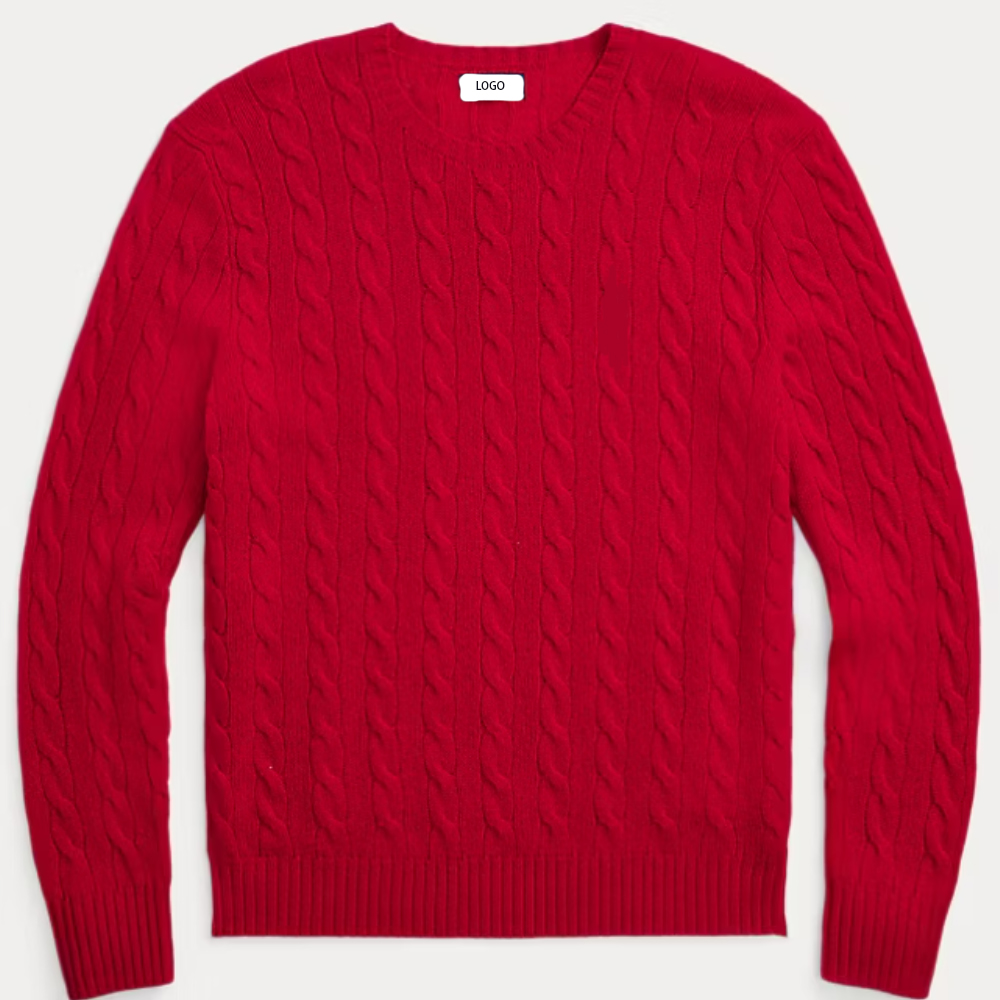 OEM &amp; ODM Custom Men's Cable-Knit Sweater Custom Crew Neck Men Solid Color Cotton Knitted Knitwear Sweater