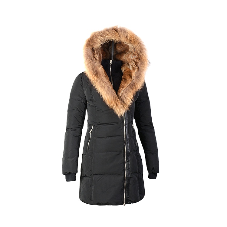 European Style Long Fur Collar Warm Winter Goose Ladies Down Coat Parka Jacket