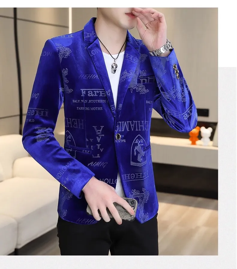 OEM Custom Brand Logo Wholesale Men Casual Autumn Handsome Suit Slim Fit Long Sleeve Blazer Jacket Detail 1
