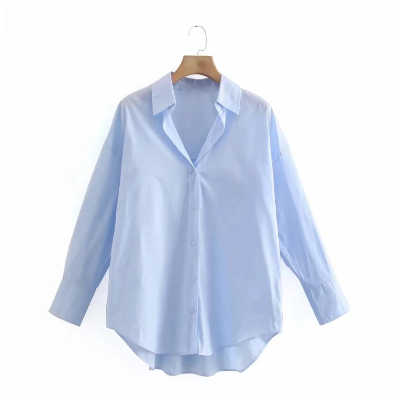 Basic Plus Size 100% Cotton Long Sleeve Shirt for Women