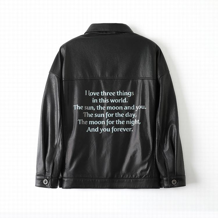 4179 Loose Denim Style Printed Back Casual Coat Unisex Lapel Vegetable-Tanned Sheepskin Jacket